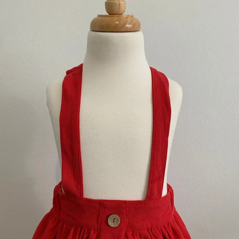 NWT Cute Girls Corduroy Skirt & Suspenders Bohemian Classic Americana Red 12-18M - Picture 3 of 6